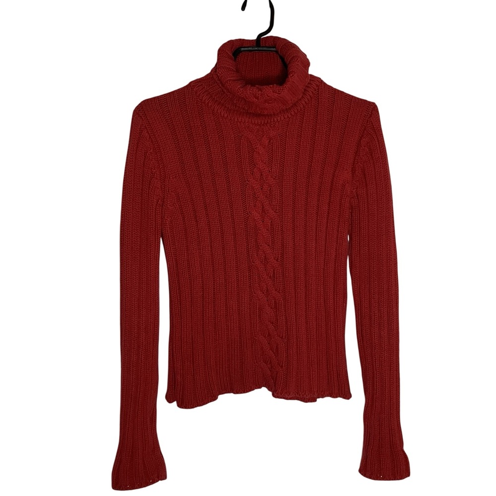 Vintage Razzle Dazzle Turtleneck Sweater Womens M Cable Knit Fitted 90s Y2K Prep